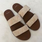 Sanuk  Women's‎ Woven Two Strap Slide Sandals Beige Brown Casual Shoes Size 9 Photo 0