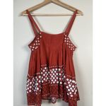 Anthropologie Hazel Babydoll Tank Top Sz S Red Smocked Boho Embroidered Beaded Photo 3