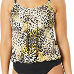 Amoena Nauru Animal Print Pocketed Blouson Top Bikini Bottom size 8 cup B NWT Black Photo 0