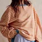 We The Free NWOT Free People Classic Striped Crew Latte Combo peach blue Photo 0
