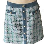 Nanette Lepore NWT Nanette  Women's Tweed Skirt Pearl Button Embellished Blue Photo 4