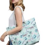 TROPICAL LEAVES, FLAMINGOS AND JAGUARS OH MY! TOTE BAG 19X15 Photo 1