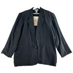 Vintage M Blazer Croquet Club 100% Silk Women Black Lined Shoulder Pads 1 Button Size M Photo 0