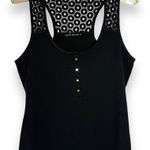 Karen Millen Tank Top 16 (XL) Black Ribbed Scoop Neck Stretch Eyelet Racerback Photo 0