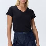 Quince NWOT Women's Black Cotton-Modal V-Neck Tee Short Sleeve T-Shirt Sz S Photo 1