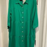 NWT Toofan Size 2X Jade Green Long Sleeve Pearl Button Front Tiered Shift Dress Photo 0