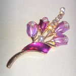 Elegant Purple Pink Enamel and Gold Tone Floral Faux Pearl Rhinestone Brooch Photo 0