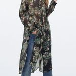 ZARA Premium Denim Floral Button Front Long Blouse Black Small Photo 0