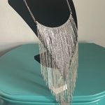Stunning Statement Rhinestone Silver Tone Chain Fringe Bib Necklace Photo 3
