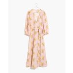 Madewell  Linen-Blend Ruffle-Cuff Wrap Dress Dutch Dandelions Medium Pink Floral Photo 3