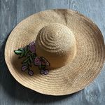 Floral Embroidered Tan Sun Hat One Size Photo 1