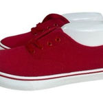 Women Red Canvas Sneakers Size 7 Low Top Lace Photo 0