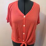 Pink Lily Button Down Tie Front Top Coral Pink Photo 1