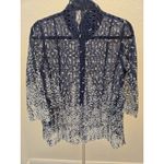 Trisha Tyler M Navy Lace Ombre Button Up Blouse Coastal Artsy Lagenlook Sheer Blue Size M Photo 5
