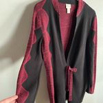 Chico's Chico’s 100% Cotton Tie Front Cardigan Jacket Black Cranberry Jacquard L (2) Photo 2