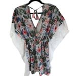 Miken Swim Cover Caftan Sheer Crochet Floral White Green Pink XS Photo 3