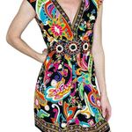 ECI New York Colorful Abstract Floral Paisley Mini Beaded Dress Photo 0