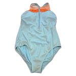 Lands' End  Blue 1/2 Zip Front Athletic Cross Back One Piece Swimsuit Size 12 Photo 2