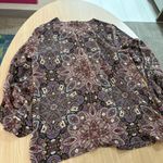 J.Jill  Paisley Print Blouse Medium Purple Keyhole Cutout Long Sleeve Polyester Photo 2