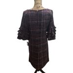 Gabby Skye  Women's‎ Size 10 Plum Teal Plaid Ruffle Sleeve Cozy Knit Dress Photo 1