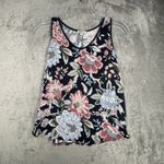 Loft  Shirt Womens Small Petite Black Pink Blue Dark Floral Tank Bohemian Cottage Photo 1