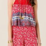 Francesca's  Alya Antonia Red Floral Overlay Romper Size Small Photo 0