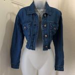 Y2K Grunge Navy Blue cropped denim jacket long sleeve brown buttons Photo 0
