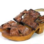 Patricia Nash Viola Brown Floral Printed Leather Wood Block Heel Sandals Sz 10 Photo 0