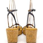 J.Crew  Donna Wedge Sandals Size 8 Black Leather Cork Ankle Strap Vintage Y2K Photo 8