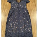 Rene Ruiz illusion Lace Mesh Evening sheath Knee short sleeve Dress Navy Blue 8 Photo 3