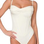 NWT Popilush Off White Corset Cowl Neck Thong Bodysuit Shapewear Photo 0