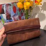 Brown Patent Leather “Snake Skin” Textured Clutch Photo 9