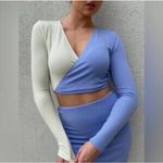 Gianni Bini  Y2K Style‎ Colorblock Wrap Crop Top Long Sleeve Blue Green XL New Photo 3