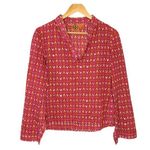 Tory Burch  Top Geometric Print Pink Orange Stephanie Sequin Sparkle Women Size 2 Photo 0
