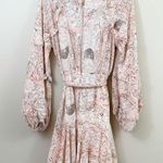 Here Comes the Sun  Ruffle Long Sleeve Tie-Waist Pink/White/Brown Mini Dress Photo 8