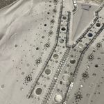 Chico's Chico’s White Silver Embroidered Linen Blend Embellished Tunic Top Cover Up Photo 2