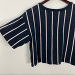 Champion Blue Striped Cropped Basic Round Neck Short Sleeve Logo T-shirt Sz S Photo 3
