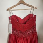 vtg Cameron Blake Dress Womens 10 Red Beaded Evening Gown Formal Prom Strapless Photo 6