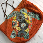 Vera Bradley Orange Crochet Turtle Tote Bag Floral Appliqué Resort Shoulder Bag Photo 0