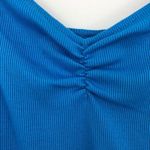 BP New  Ruffle Strap Ruched Tank Top Fitted Rib Knit Blue Photo 2