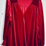 Wonderly Wine Red Velour Peasant Blouse V Neck Stretchy Comfort Photo 1