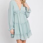 She & Sky NWT Mint Green Chiffon Ruffle Tiered Open Back Maternity Dress Photo 0