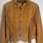 Carroll original wear leather tassel fringe western rodeo jacket coat Y2K M fall Tan Size M Photo 2