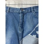 Vintage Jean Skirt 9 10 Patchwork Hearts Pencil Knee Length Distressed Juke Box Blue Photo 3