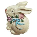Easter Bunny Jewelry Pin Brooch Painted Vintage Flowers Bow Distressed Photo 0