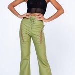 Princess Polly Harvey Pu Pants Green Lace Up Flare Faux Leather Size 2 Photo 0