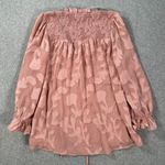 Moon River By the River Rose Pink Gold Metallic Ruffle Floral Blouse Sheer Size Small VNeck Photo 8
