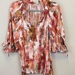 Sofia Made in Italy 3/4 Sleeve Ruffle Neck‎ Satin Eloise Blouse One Size Brown Size undefined Photo 0