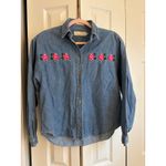 Vintage 90s Jennifer Blair Northern Isles Floral Embroidered Denim Shirt Size 12 Blue Photo 1
