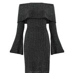 Keepsake  The Label Black Metallic Off Shoulder Knit Long Sleeve Dress S Photo 4